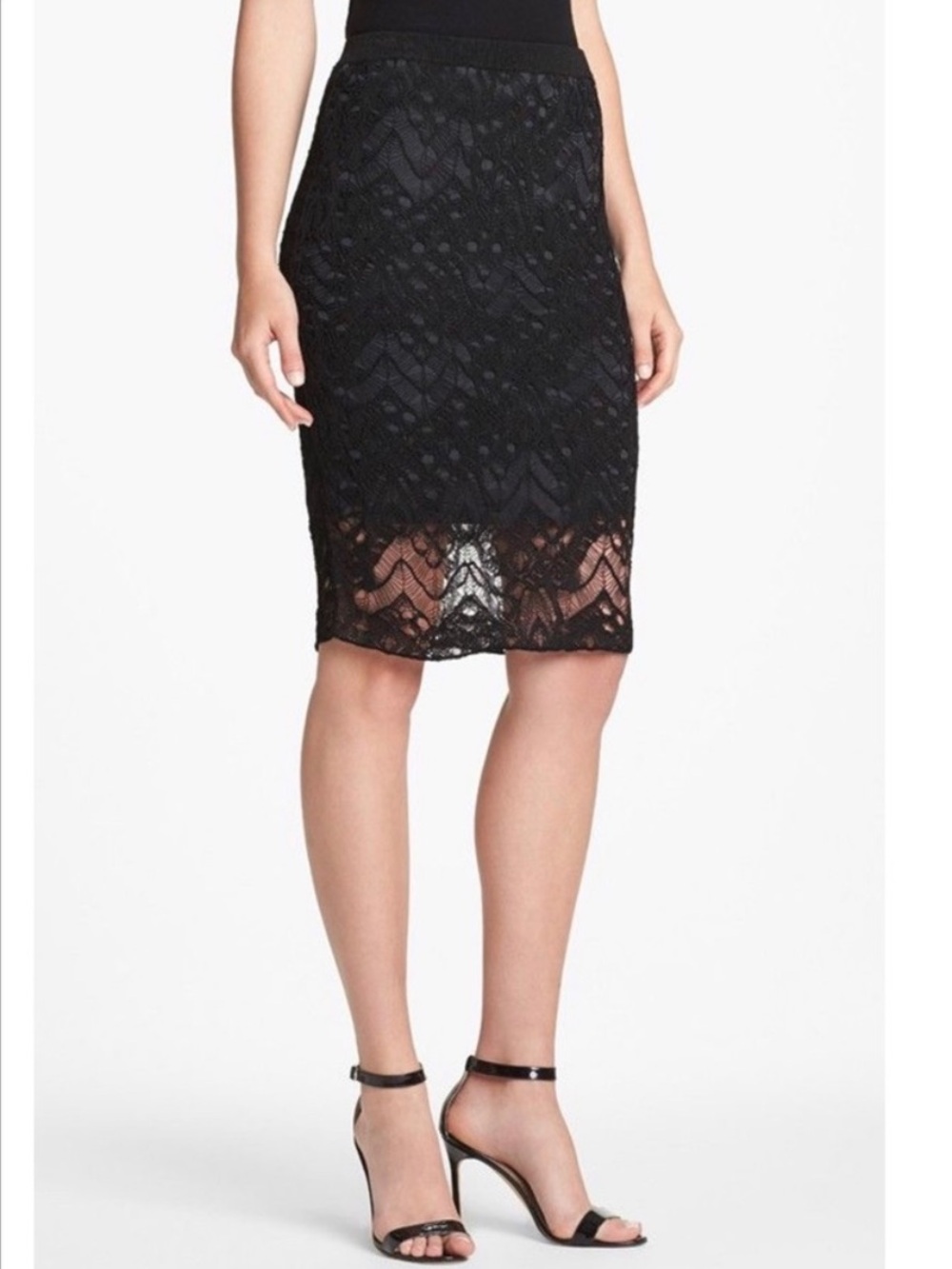 Eileen Fisher Lace Pull On Skirt Sz M Black